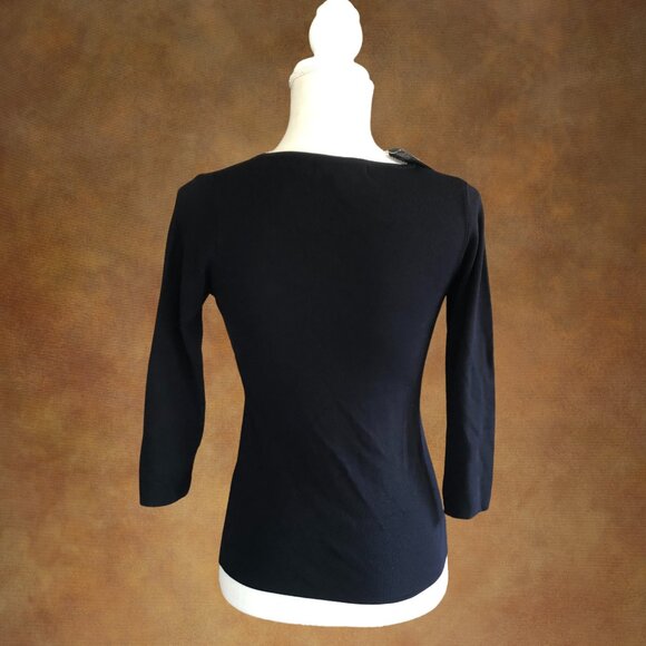 Attitude Knit Black Medium Top – Beaded Floral Sequin Detail, 3/4 Sleeve - Picture 6 of 10